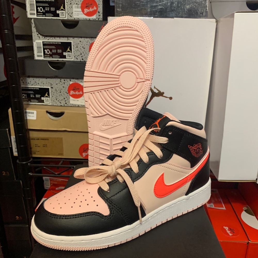 Nike Air Jordan 1 Mid Atmosphere Black Pink Shoes 554725-604 TD (GS) Youth Sizes - Picture 11 of 12